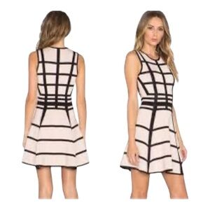 Ronny Kobo Geometric Knit Fit & Flare Dress Black Beige Small